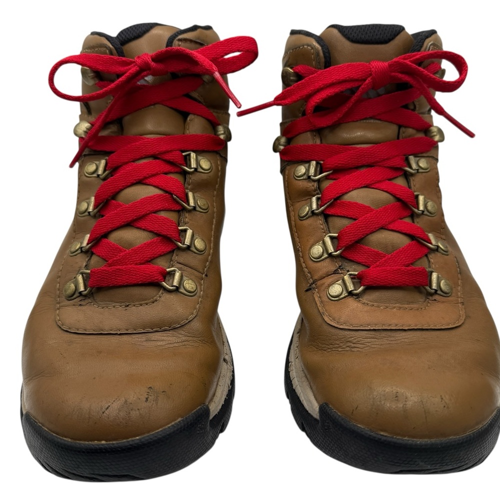 Columbia Women’s Tan Leather Hiking Boots with Red Laces - Size 7.5